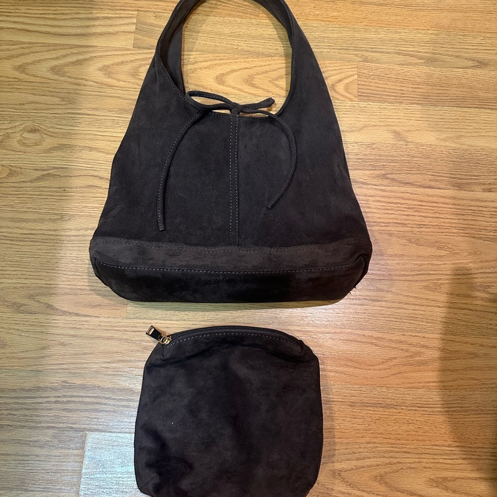 Brown faux suede bag set